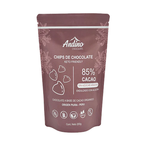 Chips de chocolate 85% cacao sin azúcar Andino 200 grs