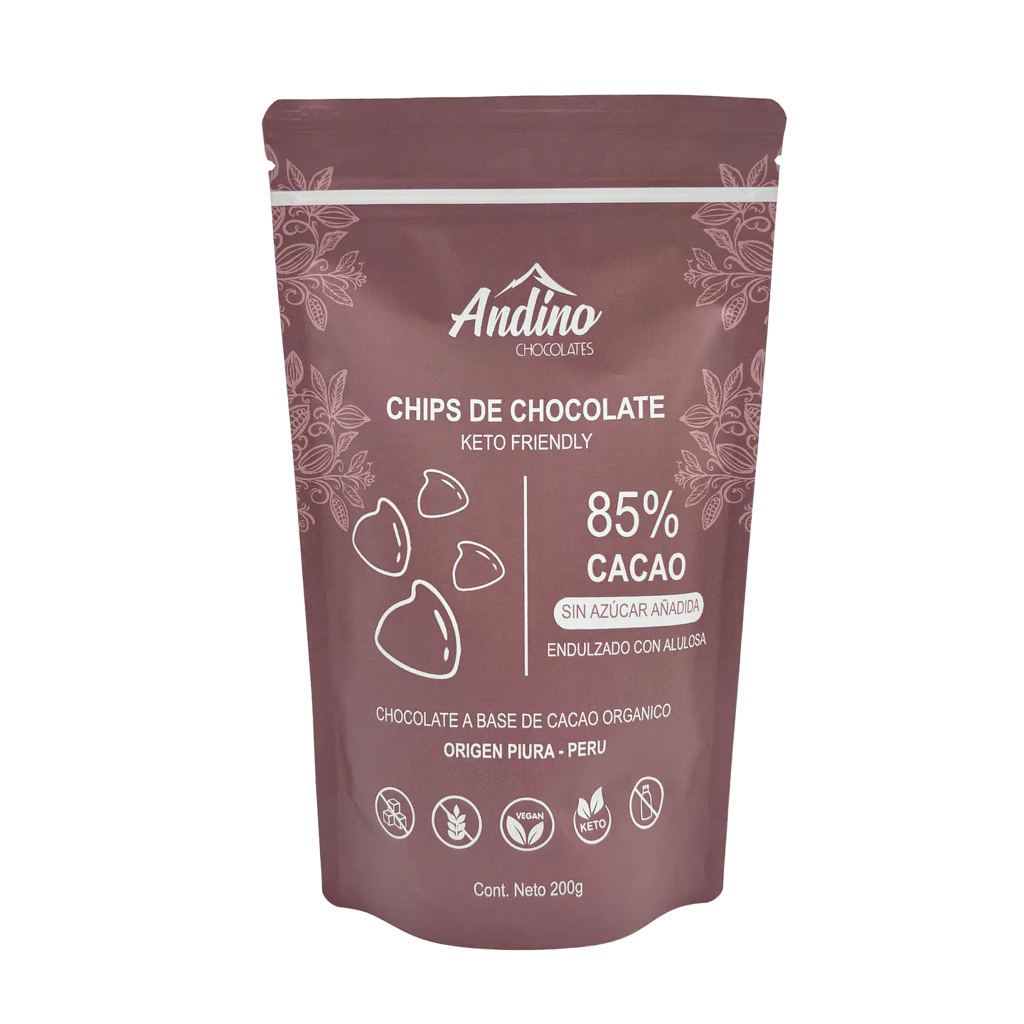 Chips de chocolate 85% cacao sin azúcar Andino 200 grs 1
