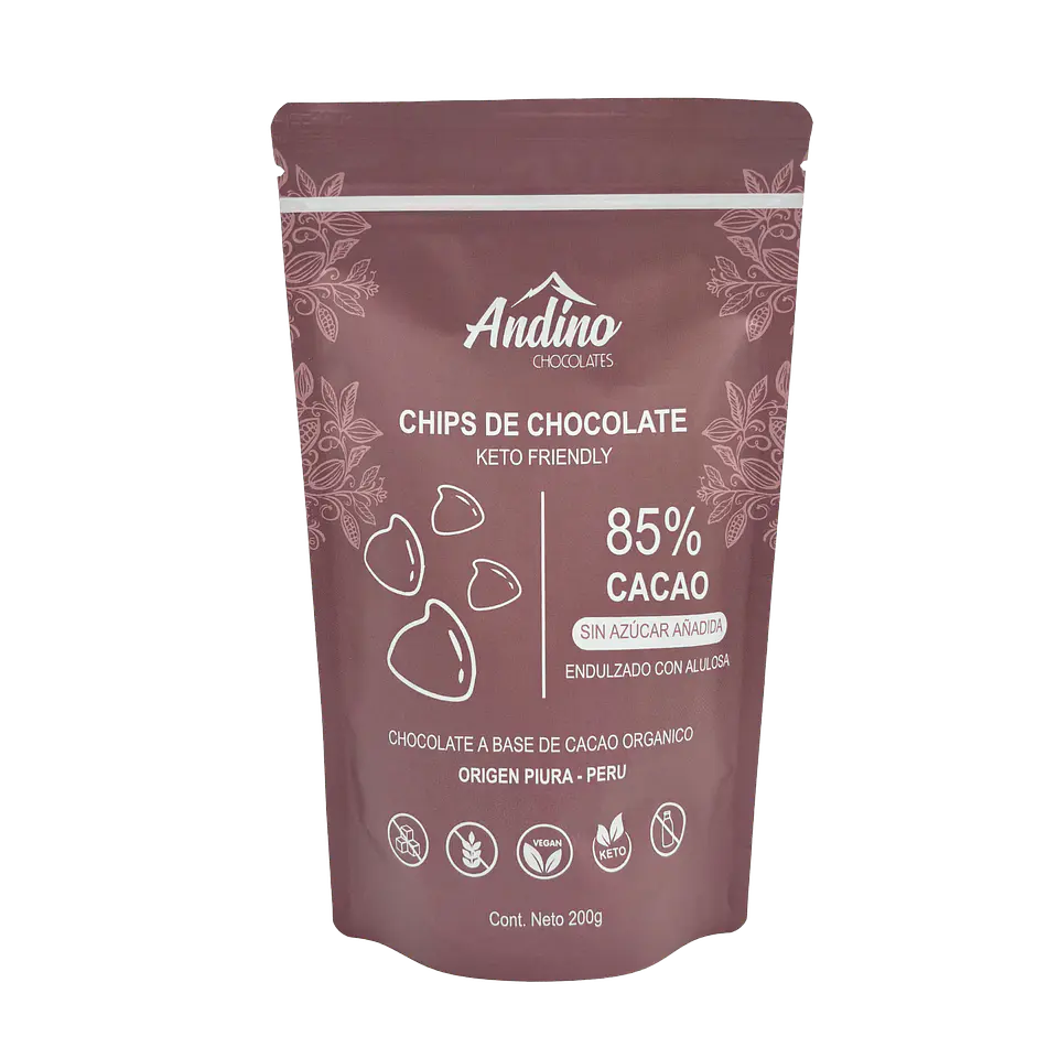 Chips de chocolate 85% cacao sin azúcar Andino 200 grs 1