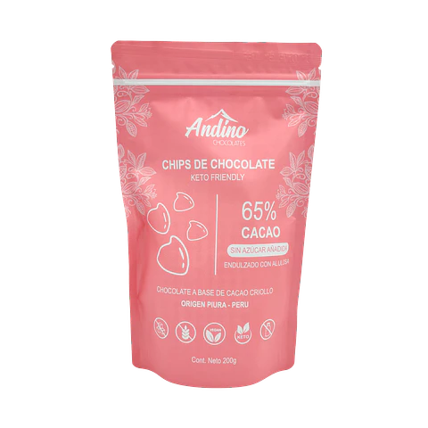 Chips de chocolate 65% cacao sin azúcar Andino 200 grs