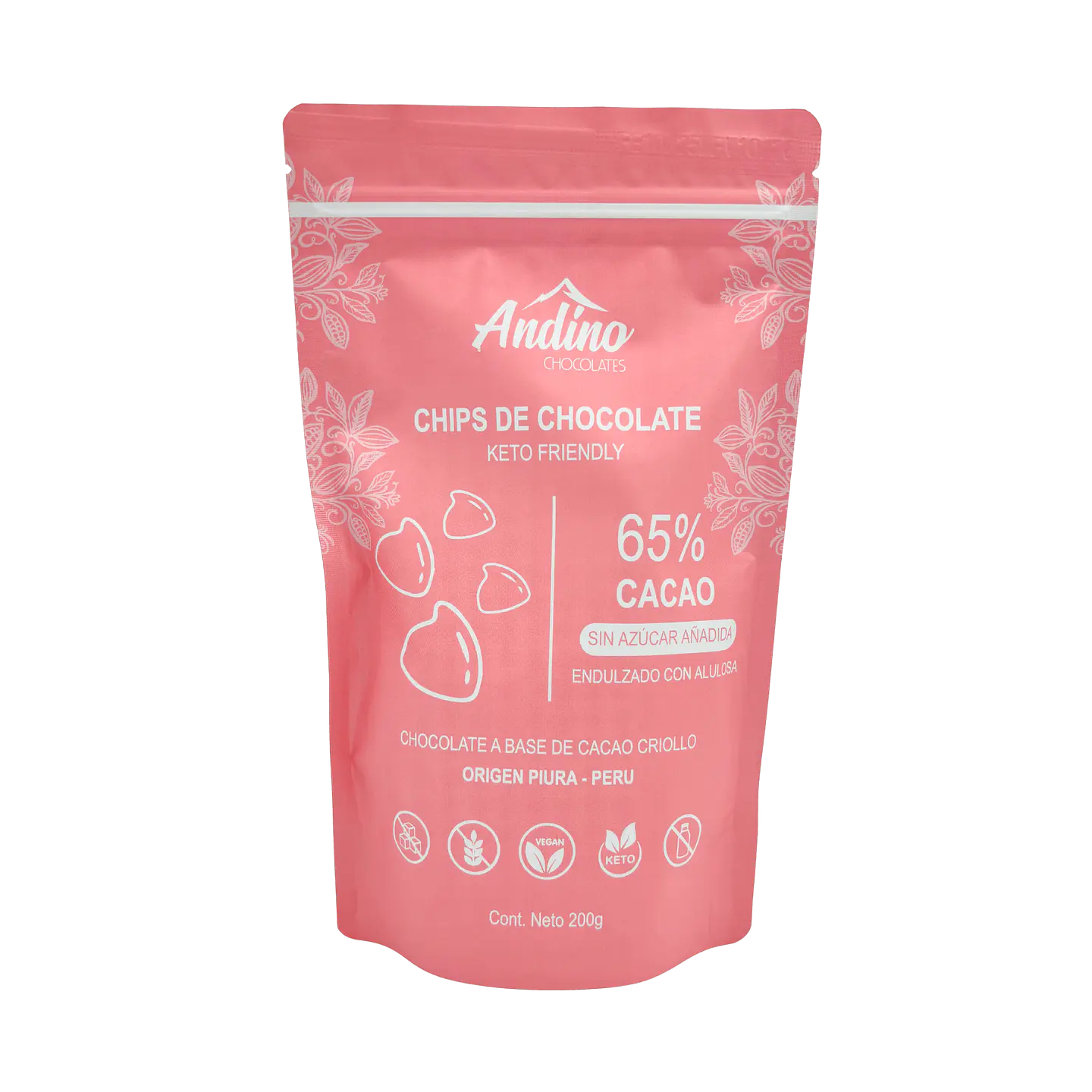 Chips de chocolate 65% cacao sin azúcar Andino 200 grs 1