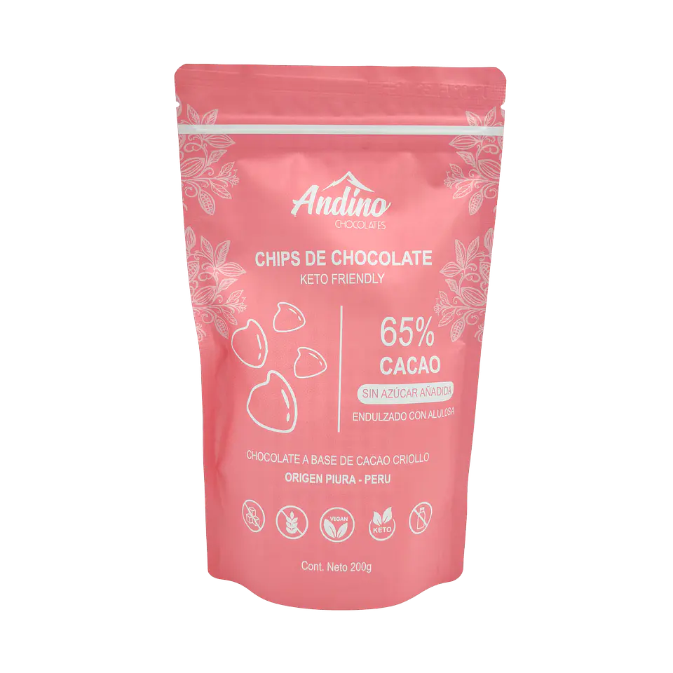 Chips de chocolate 65% cacao sin azúcar Andino 200 grs 1