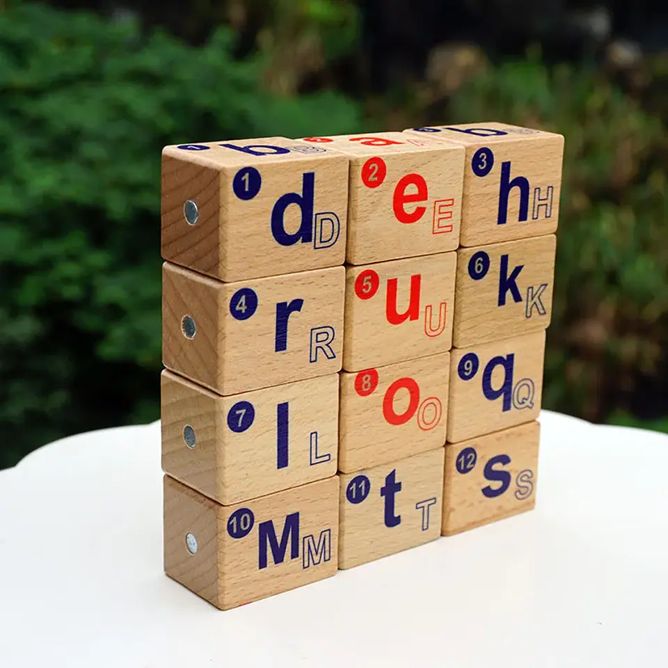 CUBOS MADERAS MAGNÉTICOS MONTESSORI APRENDIZAJE LETRAS ABC NIÑOS 7