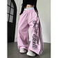 Pantalones anchos de mujer YIBASHU en rosa, estilo baggy, con estampado de letras americanas, estilo Harajuku japonés de los 2000, vintage Y2k con rayas - Miniatura 1