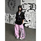 Pantalones anchos de mujer YIBASHU en rosa, estilo baggy, con estampado de letras americanas, estilo Harajuku japonés de los 2000, vintage Y2k con rayas - Miniatura 2