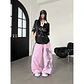 Pantalones anchos de mujer YIBASHU en rosa, estilo baggy, con estampado de letras americanas, estilo Harajuku japonés de los 2000, vintage Y2k con rayas - Miniatura 5