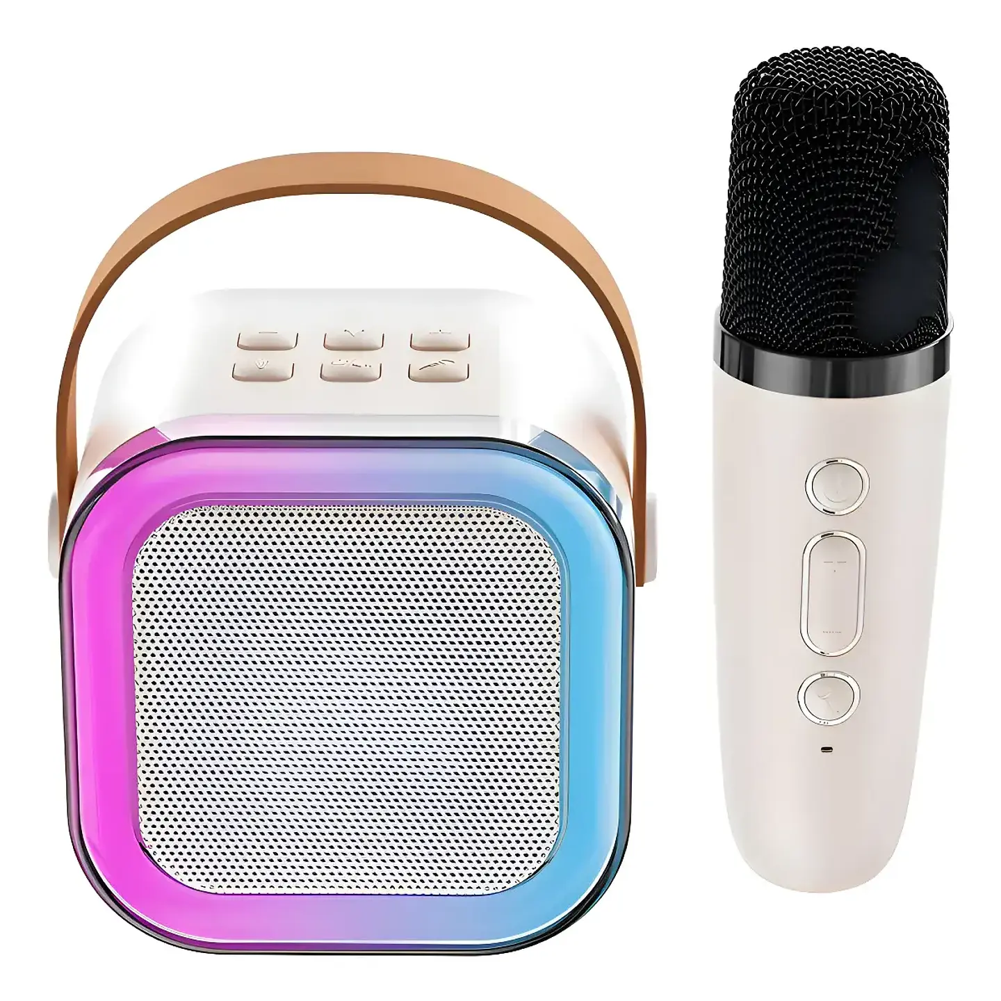 Parlante Karaoke Portátil Mini Con Micrófono Inalámbrico Bt Color Beige 4