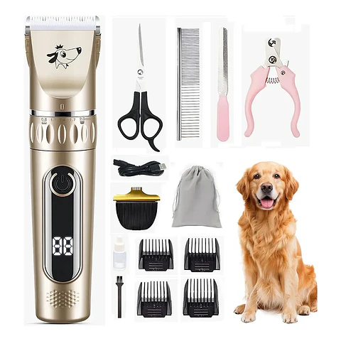 Cortadora de Pelo para Mascotas Inalámbrica con Pantalla Digital, Silenciosa y Kit Completo