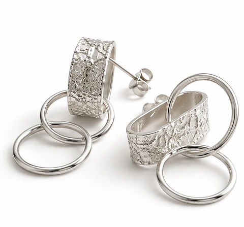 Aros De Plata Colgantes Con Argollas Entrelazadas