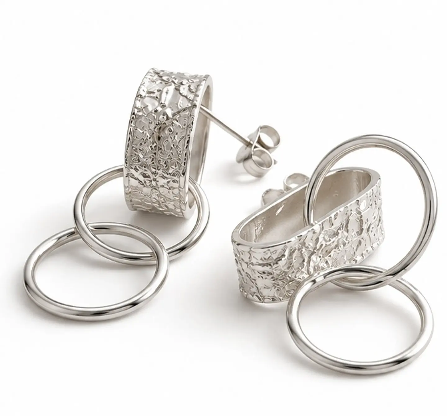 Aros De Plata Colgantes Con Argollas Entrelazadas 1