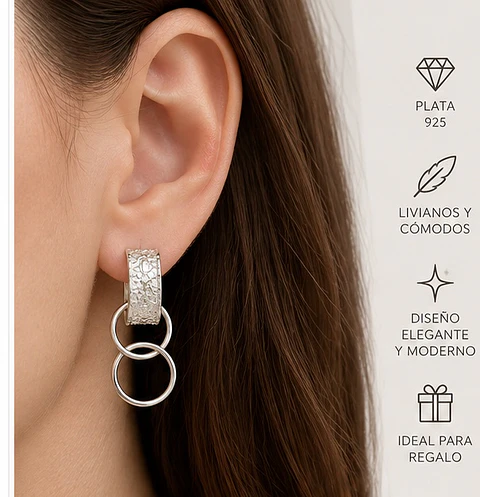 Aros De Plata Colgantes Con Argollas Entrelazadas