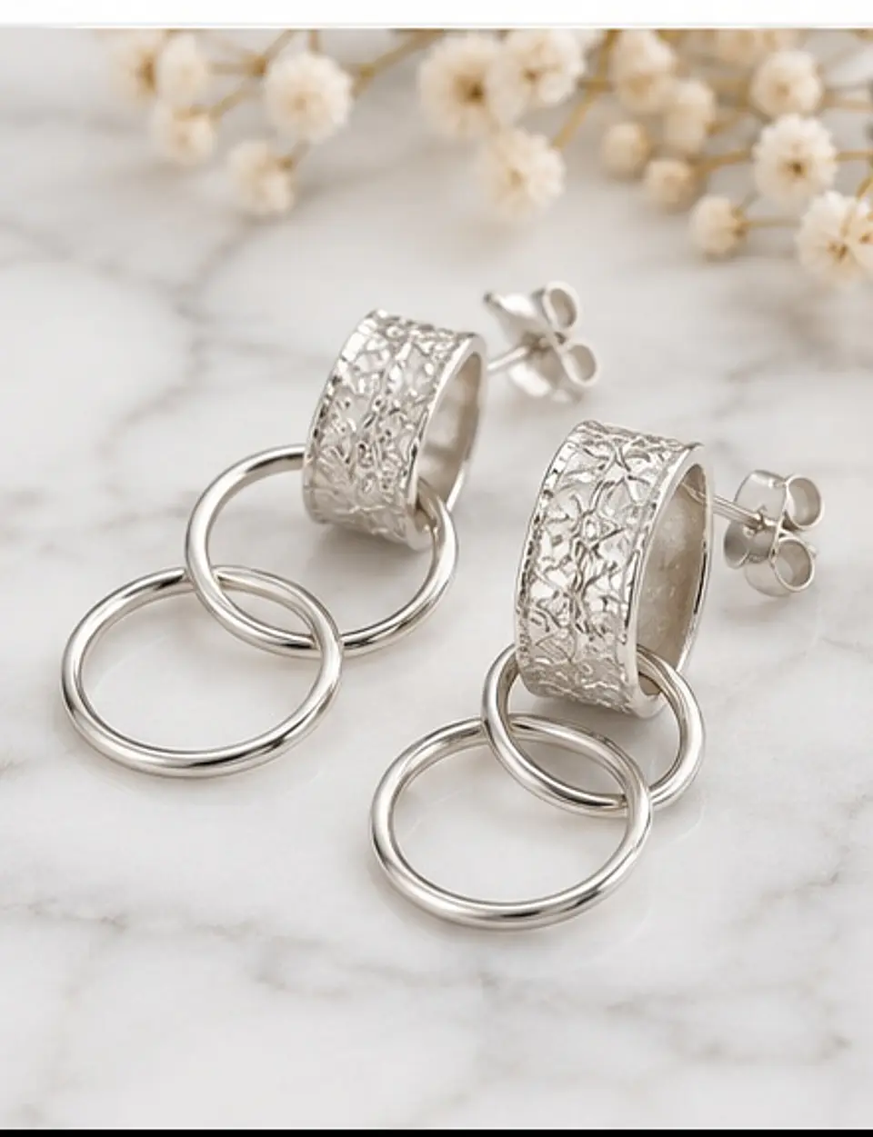 Aros De Plata Colgantes Con Argollas Entrelazadas 4