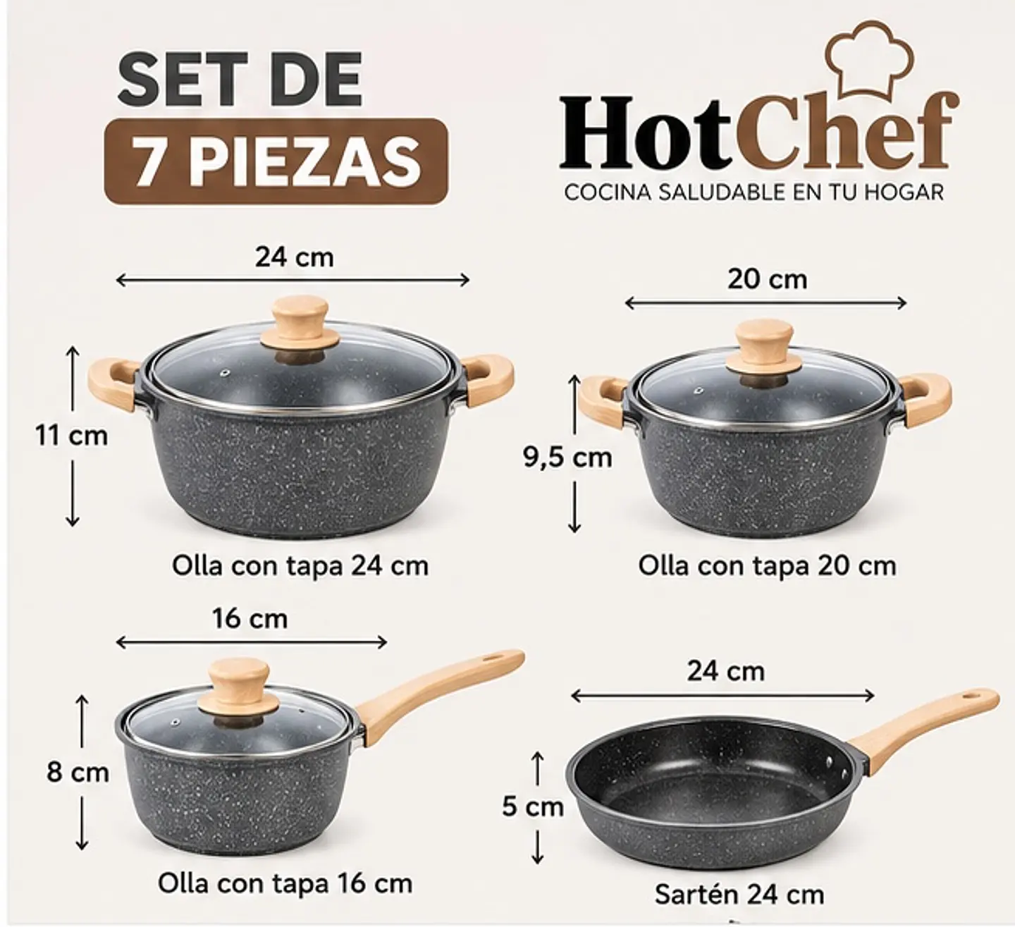 Set 7 Piezas Ollas Y Sartenes Antiadherentes Granito 2