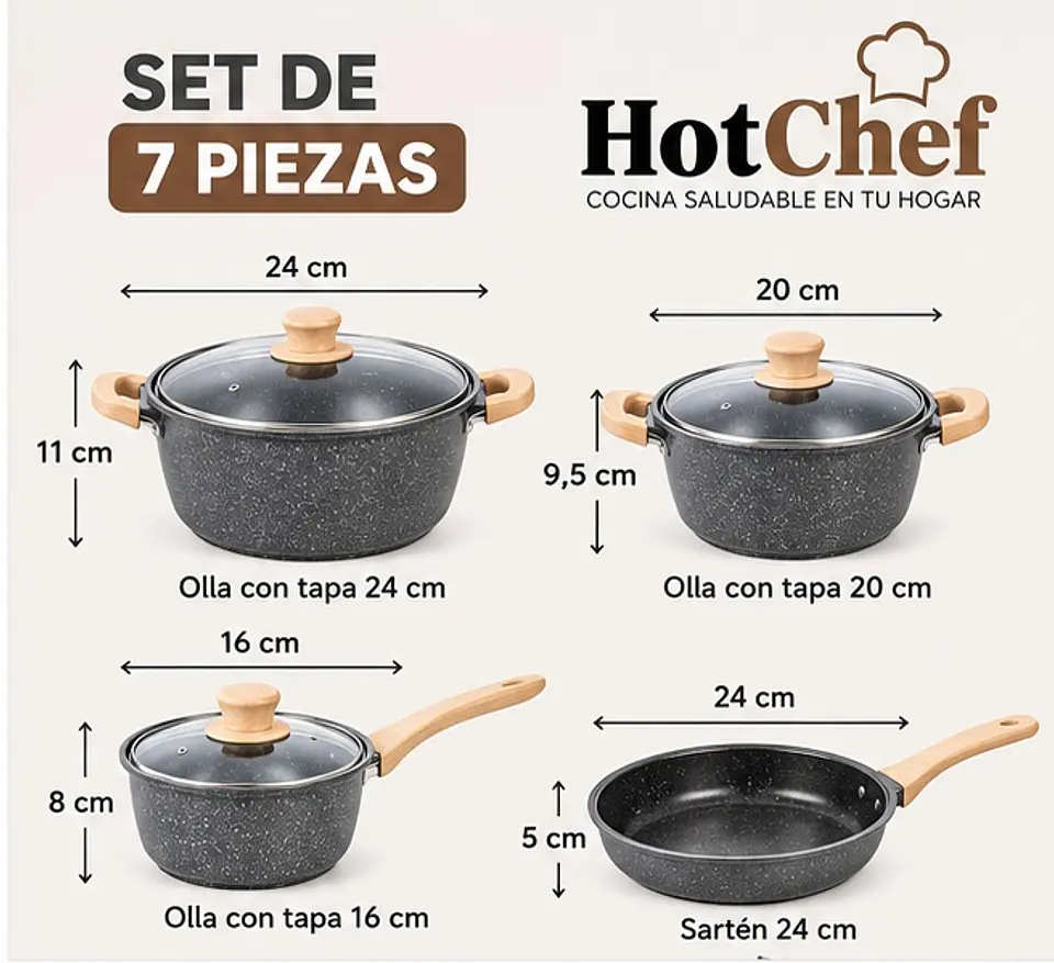Set 7 Piezas Ollas Y Sartenes Antiadherentes Granito 2