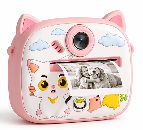  Camara Infantil Digital Impresora Termica Foto Video Diseño Gatito Rosa Instantanea Recargable Juguete Nene Nena Musica Juegos Portatil Regalo Rollo Papel Selfie Educativo Divertido Niños Creativa