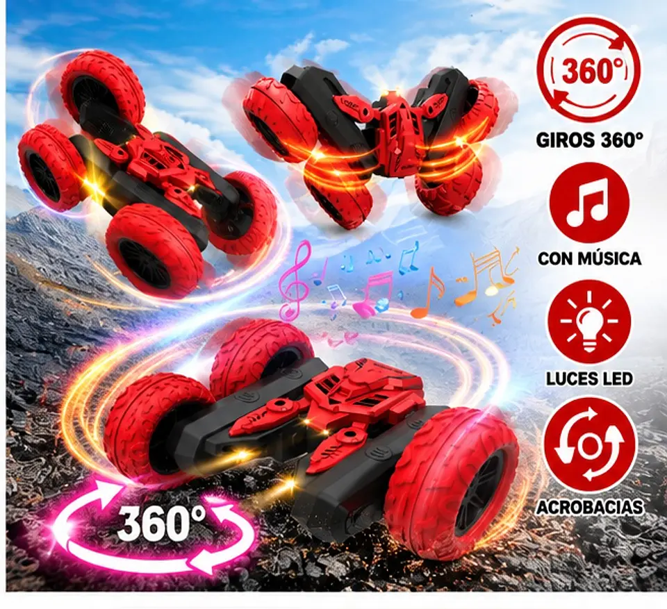 Auto Stunt Car Luces Control Remoto Acrobatico 360 Doble Color ROJO - 270011 4