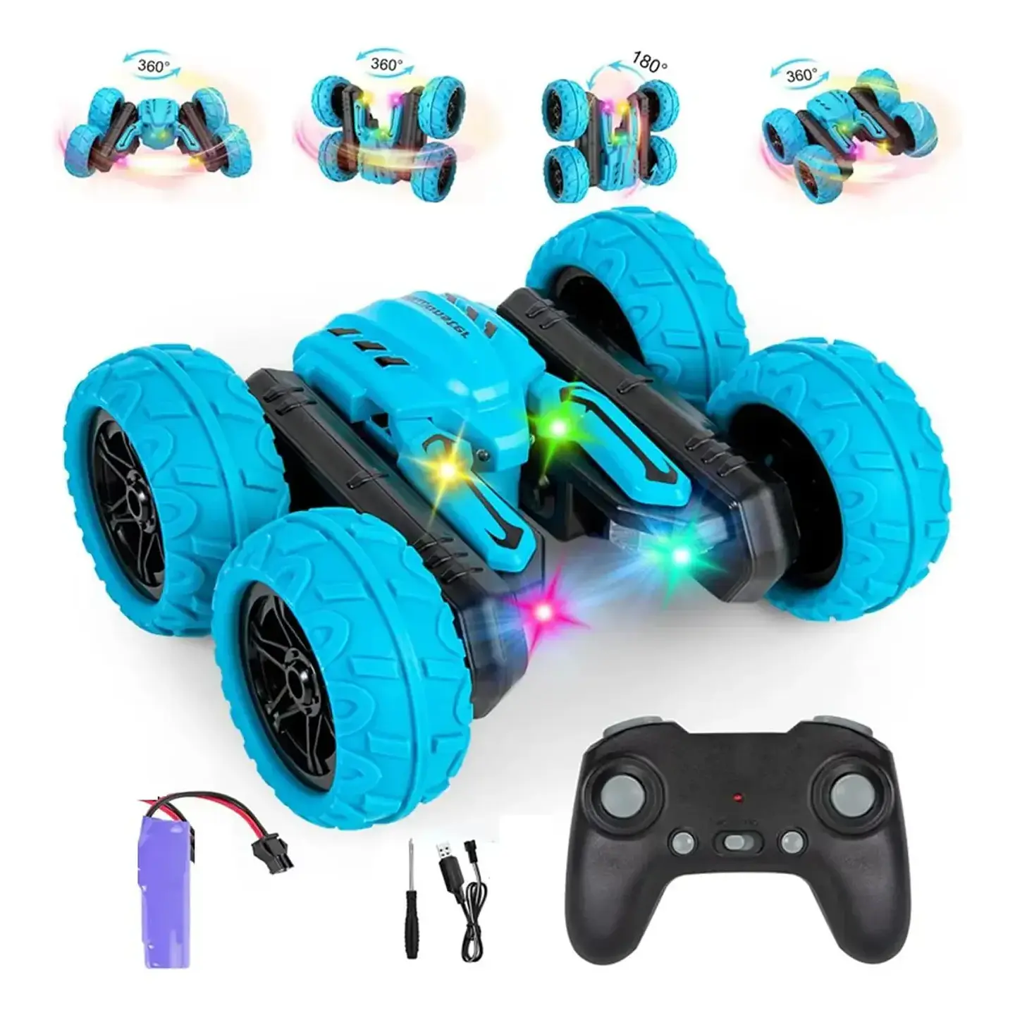 Auto Stunt Car Luces Control Remoto Acrobatico 360 Doble Color Azul 1