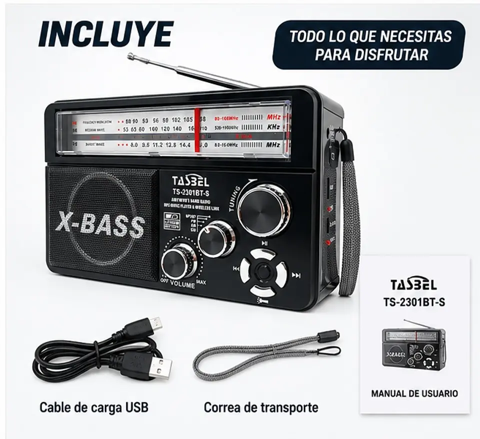 Radio Retro Solar Bt Usb Recargable Am/fm/sw + Linterna Negro 2