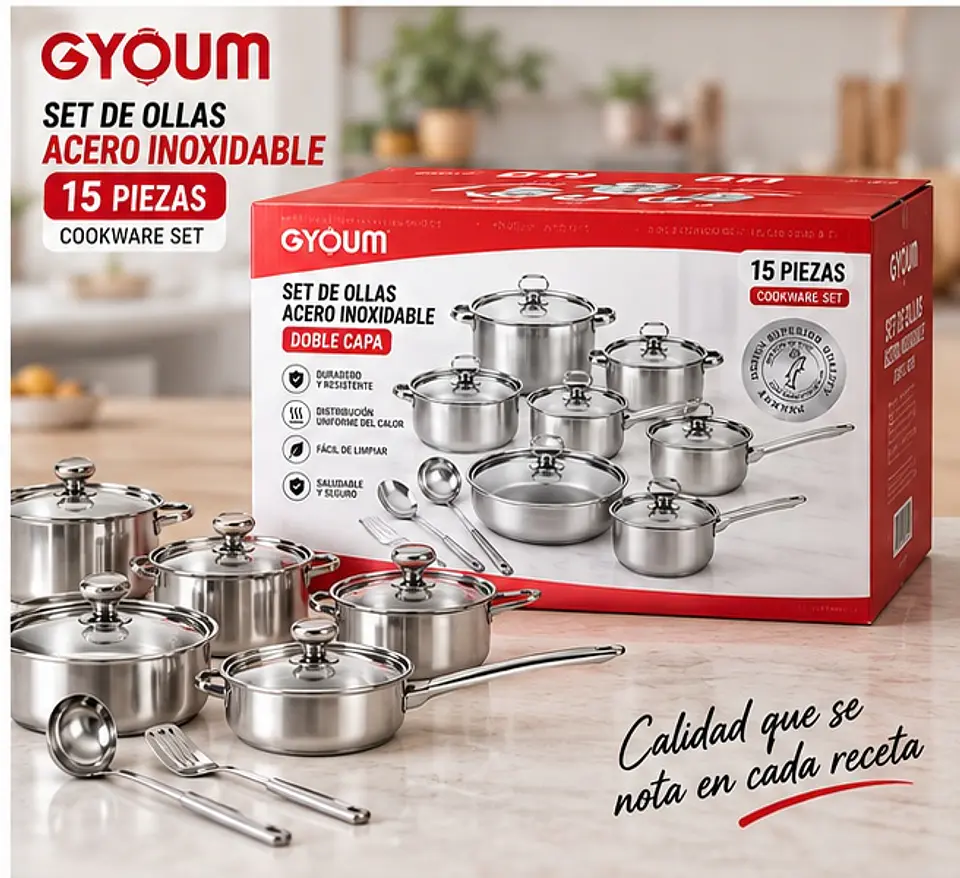 Juego de Ollas y Batería de Cocina de Acero Inoxidable con 15 Piezas 1