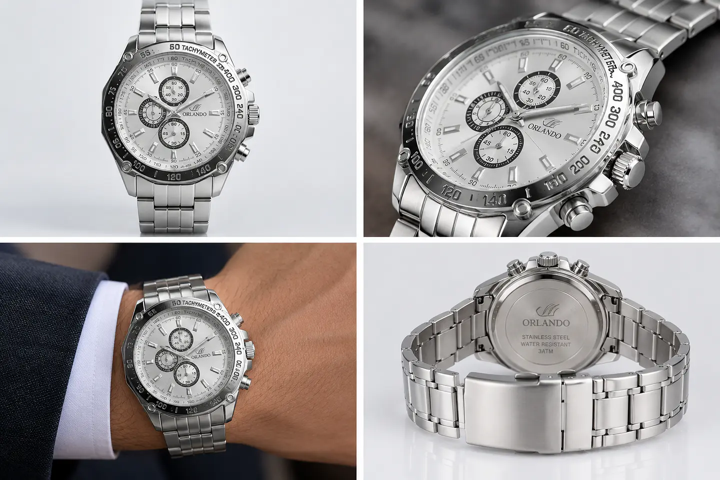 Reloj Orlando Hombre Análogo Cronógrafo Acero Plateado 1