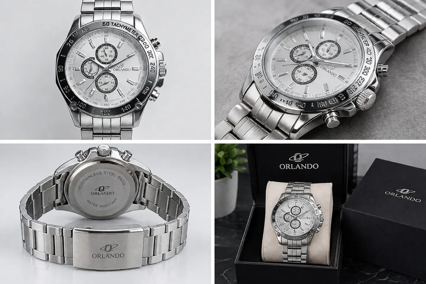 Reloj Orlando Hombre Análogo Cronógrafo Acero Plateado 2