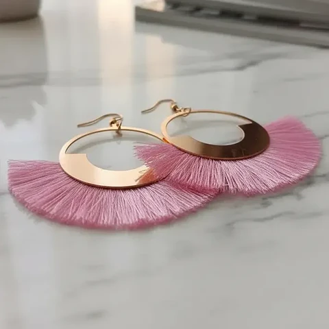 Aros Argollas Doradas Con Flecos Rosados Estilo Abanico Agregar a favoritos