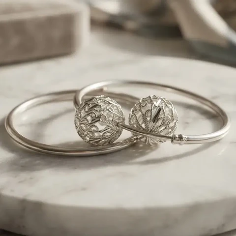 Aros De Plata Argollas Con Esfera Calada Diseño Filigrana