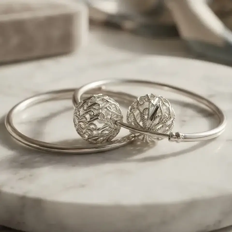 Aros De Plata Argollas Con Esfera Calada Diseño Filigrana 1