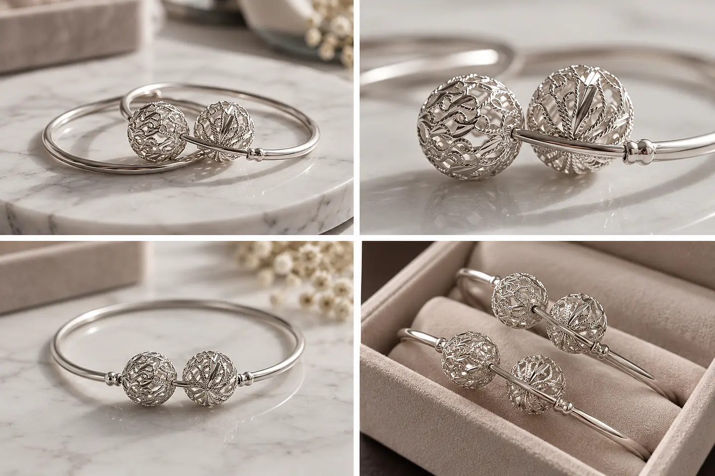 Aros De Plata Argollas Con Esfera Calada Diseño Filigrana 2