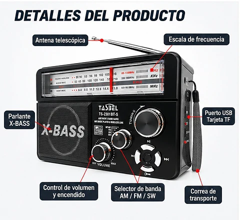 Waxiba Radio Portátil Am/fm/sw Retro Bluetooth Solar