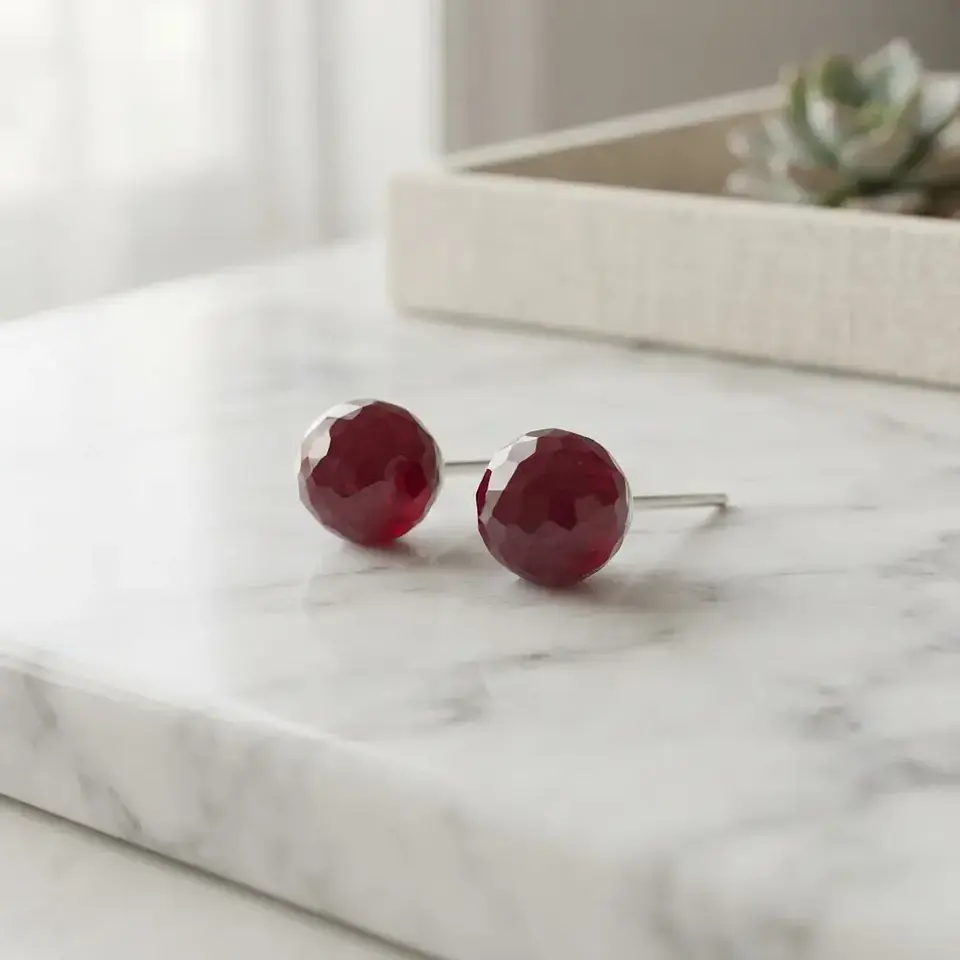 Aros De Tope Plata 925 Con Granate Facetado 1