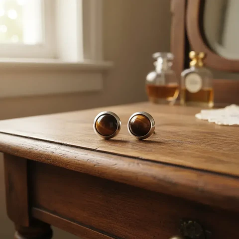 Aros De Plata 925 Con Piedra Natural Ojo De Tigre