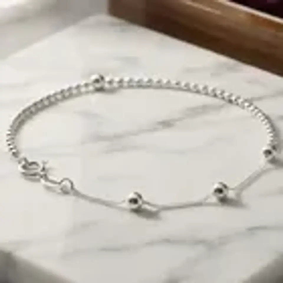 Pulsera De Plata 925 Con Bolitas Y Cadena Mixta Elegante 1