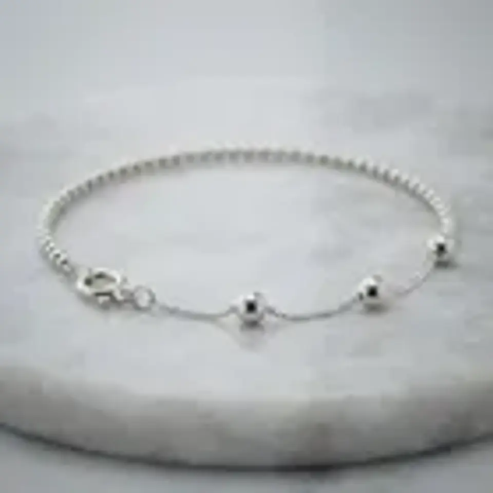 Pulsera De Plata 925 Con Bolitas Y Cadena Mixta Elegante 3