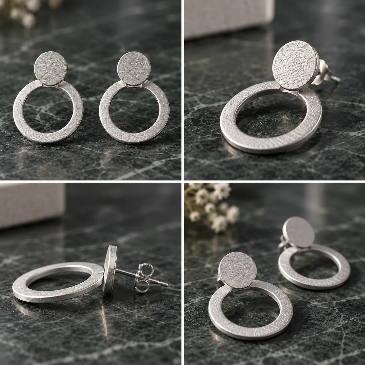 Aros De Plata Texturizados Diseño Moderno Círculo Y Argolla 2