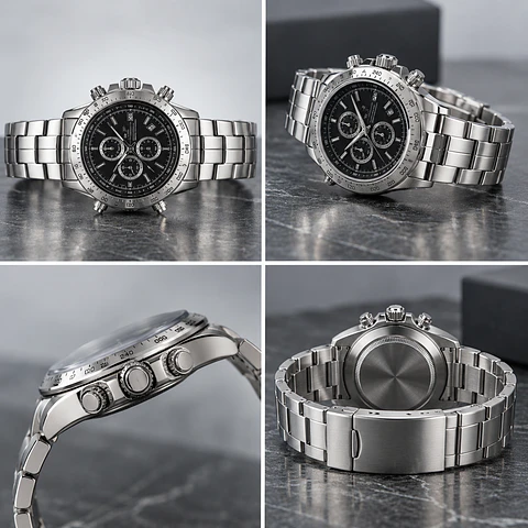Reloj De Pulsera Plateado Con Esfera Negra