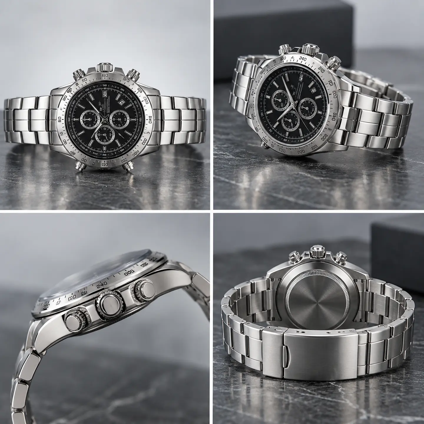 Reloj De Pulsera Plateado Con Esfera Negra 2