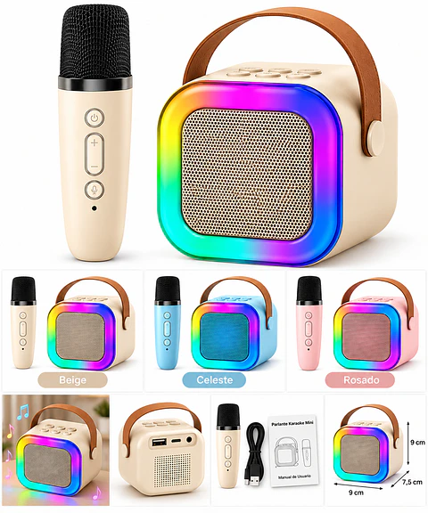 Parlante Karaoke Mini Bluetooth con Micrófono Inalámbrico