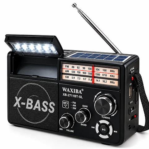 Radio Retro Solar Bluetooth AM/FM/SW con Linterna (Negra)