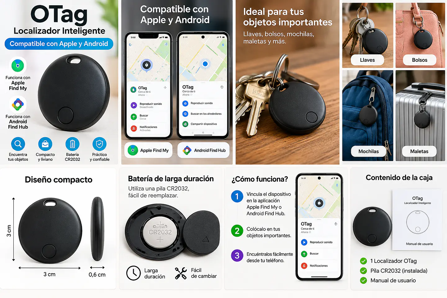 Localizador Bluetooth OTag para Apple y Android – Dual System 1