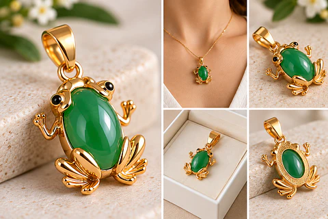 Dije Colgante Rana Suerte Piedra Jade Dorado