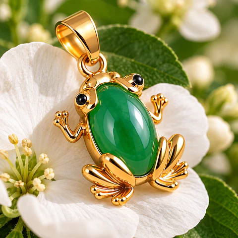 Dije Colgante Rana Suerte Piedra Jade Dorado