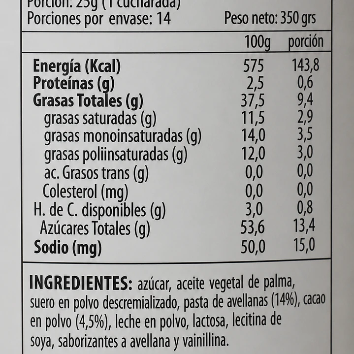 Crema de Avellanas 350gr. 2