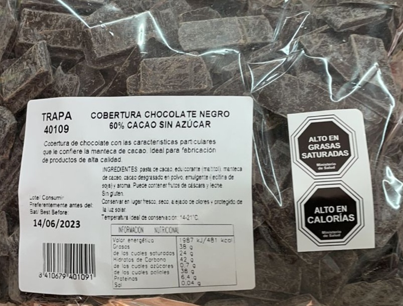 Chocolate 60% cacao sin azúcar para derretir  1 kg 