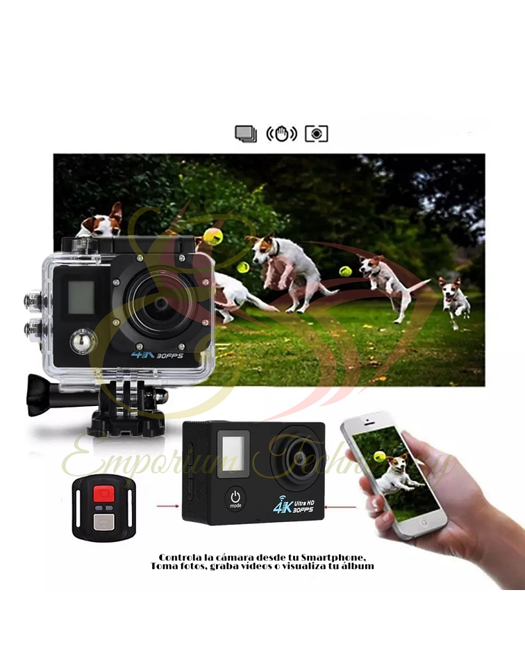 Camara 4k WiFi doble pantalla + control remoto + SD de 32gb