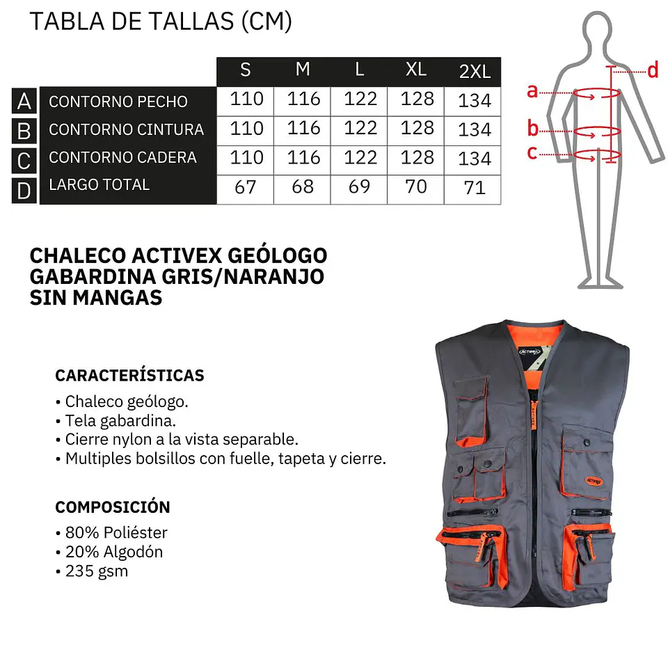 Chaleco Geólogo Gabardina Gris/Naranjo 3