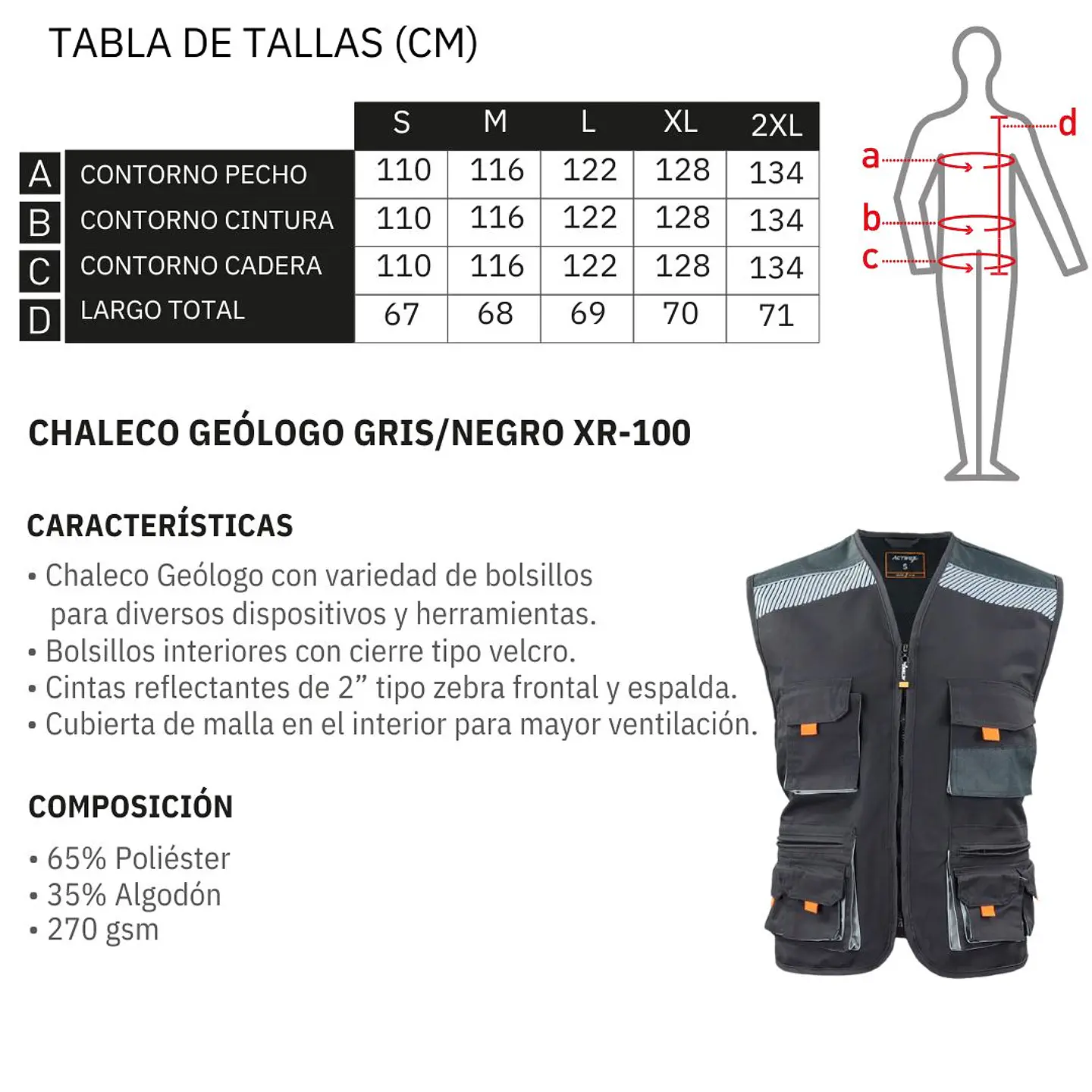 Chaleco Geólogo Gris-Negro XR-100 4