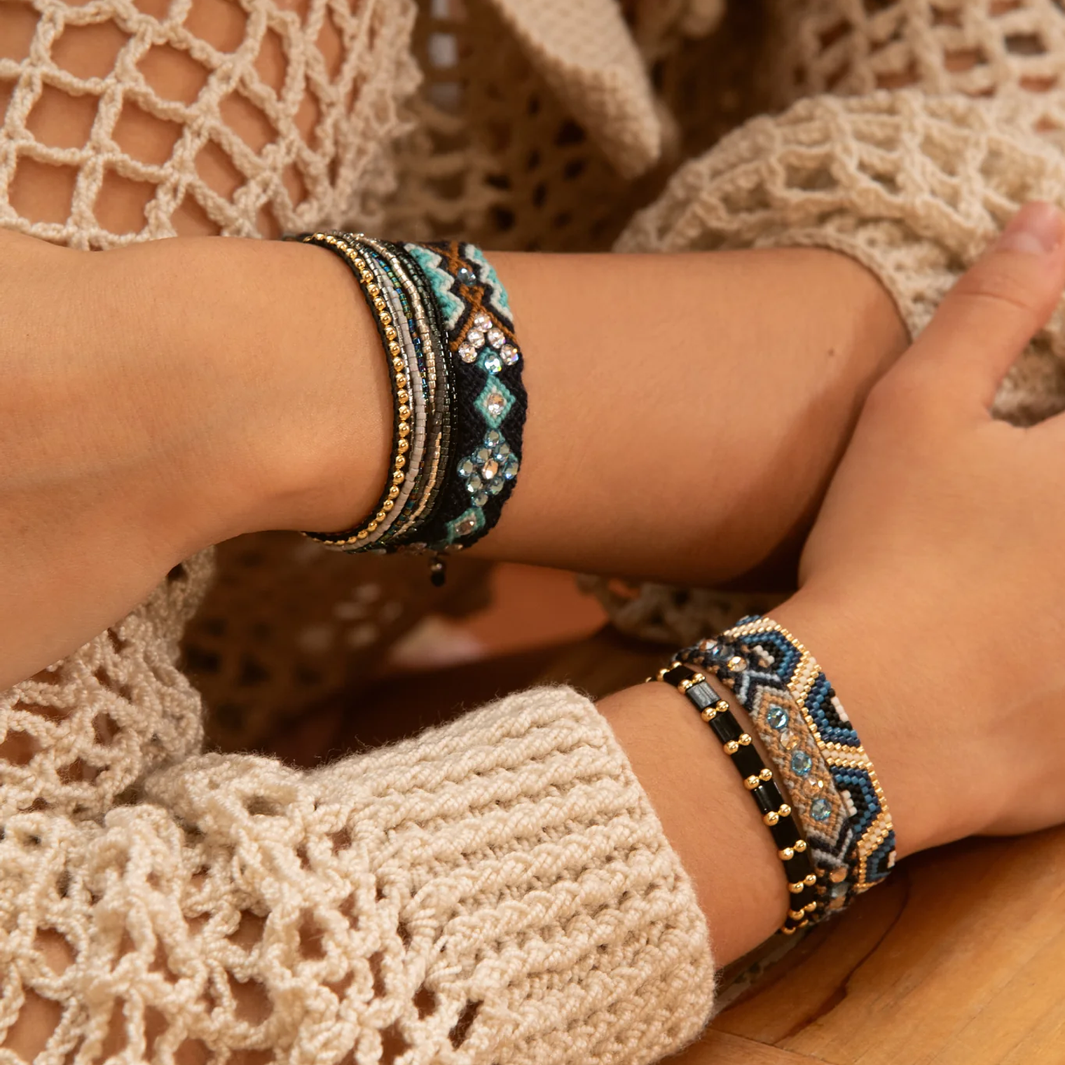 Wayuu Skinny Bracelet - Blue Beach 2