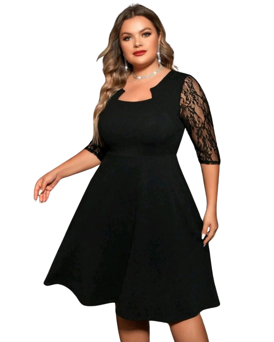 Vestido de noche con cuello redondo y lentejuelas