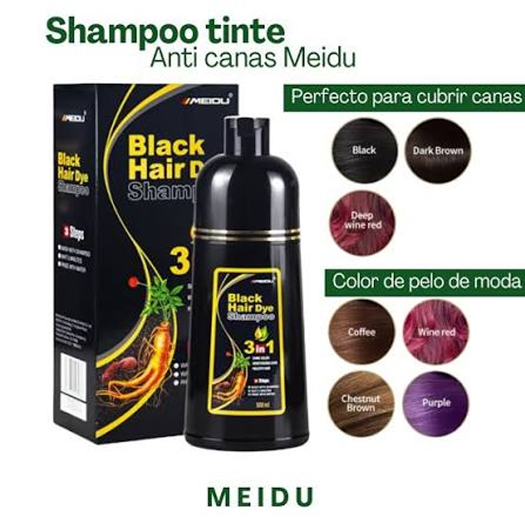 Oferta 1 Shampoo Anticanas 3 en 1 tiñe cabello 500ml Variedad de Colores + Envío Gratis 2